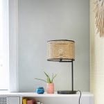 Lampe, chic, métal noir / naturel, COREP Cannage