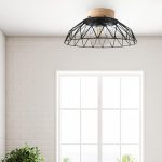 Plafonnier, scandinave métal noir printé bois e27 SEYNAVE Clayton D.38 cm