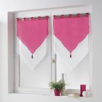Vitrage transparent, Bicolore blanc/rose l.120 x H.60 cm