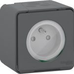 Prise avec terre étanche Mureva style gris / argent SCHNEIDER ELECTRIC