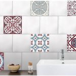 Stickers adhésifs carrelage mural Carreaux de ciment rouge et bleu 15 cm x 15 cm