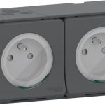 Double prise avec terre étanche Mureva style gris / argent SCHNEIDER ELECTRIC