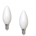 Ampoules filament LED opalines, flammes E14, 4W = 470 Lm 3000K - Lot de 2