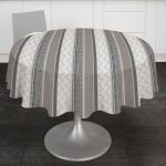 Nappe ronde Diam.180 cm, polyester antitâche gris Oriane