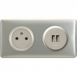 Legrand Céliane - Prise 2P+T + Prise Double USB - Ensemble Aluminium complet