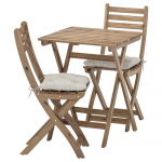 Table+2 chaises, extérieur, teinté brun clair/Kuddarna gris