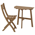 Table mur+1 chaise pliante, ext, teinté brun clair