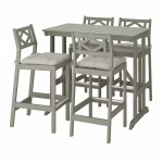 Table de bar+4 tabourets, teinté gris/Kuddarna gris