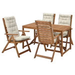 Table+4 chais doss régl, extérieur, teinté brun clair/Kuddarna beige