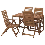 Table+4 chais doss régl, extérieur, teinté brun clair, 140 cm