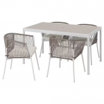 Table et 4 chaises à accoudoirs, extérieur blanc/beige/Frösön/Duvholmen beige, 147 cm