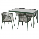 Table et 4 chaises à accoudoirs, extérieur vert foncé/Frösön/Duvholmen beige, 147 cm