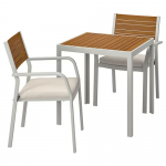 Table + 2 chaises accoudoir, ext, brun clair/Frösön/Duvholmen beige, 71x71x73 cm
