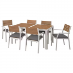 Table+6 chaises accoudoir, ext, brun clair/Frösön/Duvholmen gris foncé, 156x90 cm
