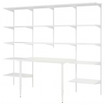 Table et étagère de rangement, blanc, 250x62x201 cm