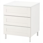 Commode 3 tiroirs, blanc/Sannidal blanc, 60x57x73 cm