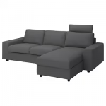 Housse canapé 3 pl av méridienne, av accoudoirs larges avec appuie-tête/Hallarp gris